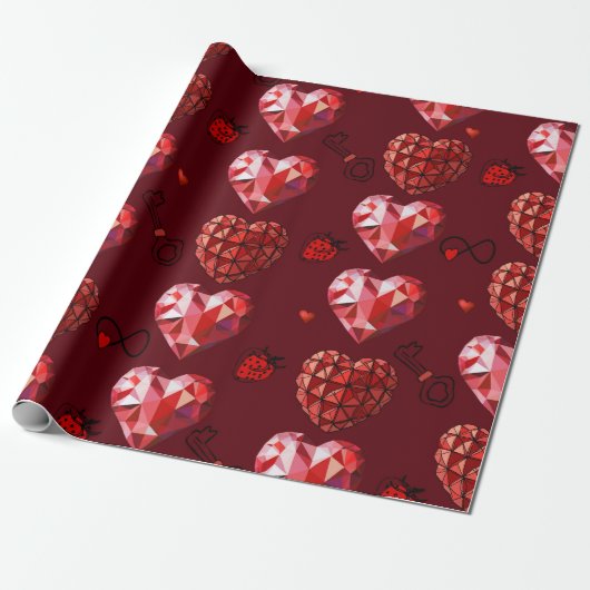 Geometrische rode harten inpakpapier (Uitgerold)