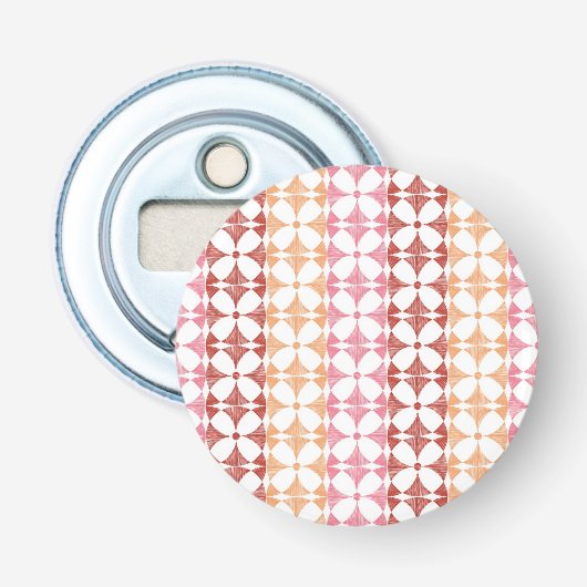 Geometrische rode ikat strepen patroon button flesopener (Voorkant)
