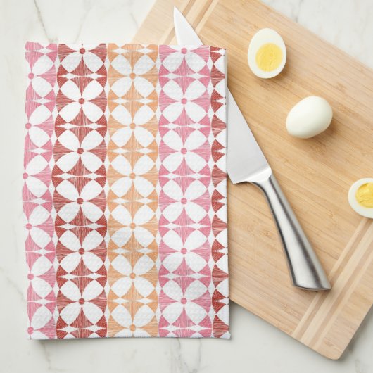 Geometrische rode ikat strepen patroon theedoek (Quarter Fold)