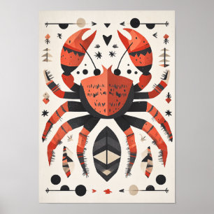 geometrische rode krab poster