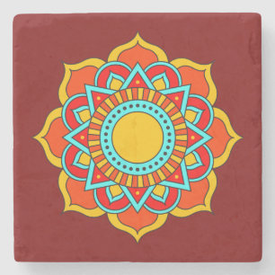 Geometrische rode mandala bloem-54567 stenen onderzetter