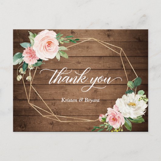 Geometrische Romance Floral Rustic Wedding Dank je Briefkaart (Voorkant)