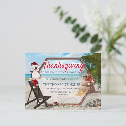 Geometrische rood-groene Lijst Thanksgiving Uitnodiging Briefkaart (Staand voorkant)