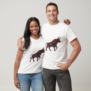 Geometrische Rood-Zwarte Stier Kunst Design T-shirt