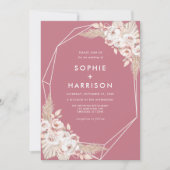 Geometrische Roos Boho Pampas Grass Wedding Kaart (Voorkant)