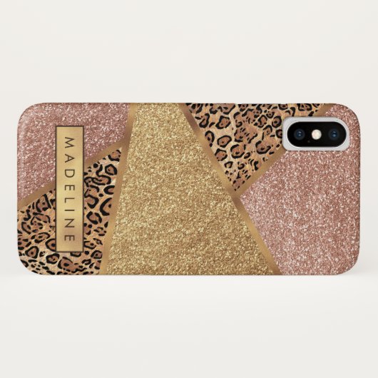 Geometrische Roos Gold Blush Glitter Leopard Case-Mate iPhone Case (Achterkant (horizontaal))