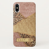 Geometrische Roos Gold Blush Glitter Leopard Case-Mate iPhone Case (Achterkant)