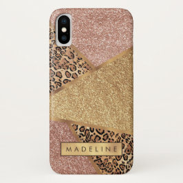 Geometrische Roos Gold Blush Glitter Leopard Case-Mate iPhone Case