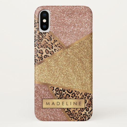 Geometrische Roos Gold Blush Glitter Leopard Case-Mate iPhone Case (Achterkant)