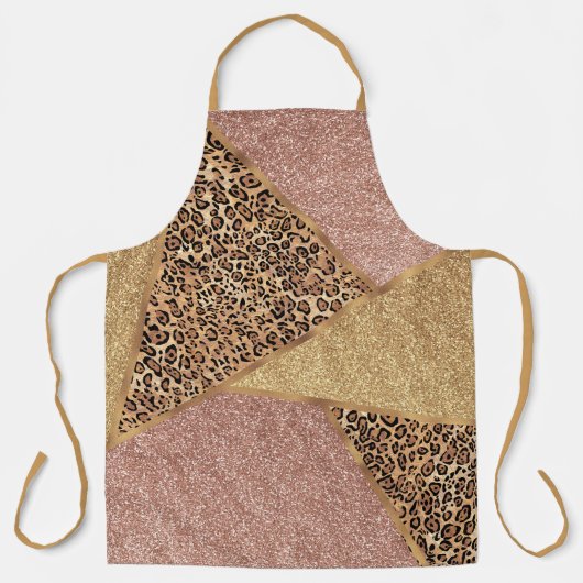 Geometrische Roos Gold Blush Glitter Leopard Schort (Voorkant)