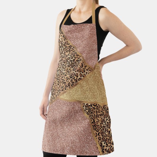 Geometrische Roos Gold Blush Glitter Leopard Schort (Insitu)