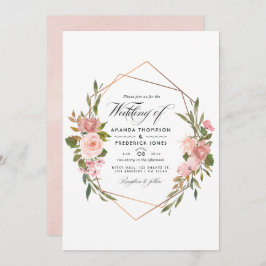 Geometrische Roos Gold en Blush Pink Weddenfoto Kaart