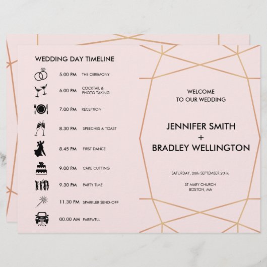 Geometrische Roos Gold Folded Weduwtijdlijn (Voorkant / Achterkant)