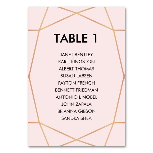 Geometrische Roos Gold Seating Chart | Aangepaste  Kaart (Voorkant)