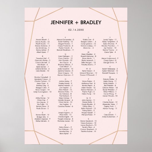 Geometrische Roos Gold Seating Chart | Aangepaste  Poster (Voorkant)