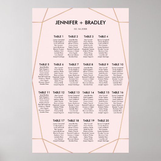 Geometrische Roos Gold Seating Chart | Aangepaste  Poster (Voorkant)