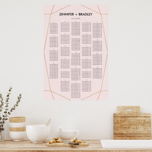 Geometrische Roos Gold Seating Chart | Aangepaste  Poster (Keuken)