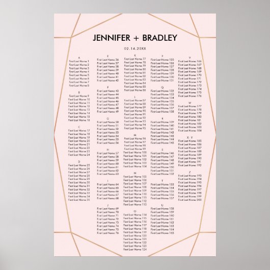 Geometrische Roos Gold Seating Chart | Aangepaste Poster (Voorkant)