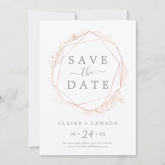 Geometrische roos Gold Waterverf Save The Date (Voorkant)