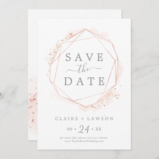 Geometrische roos Gold Waterverf Save The Date (Voorkant / Achterkant)