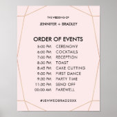 Geometrische Roos Gold Wedding Schedule Poster (Voorkant)