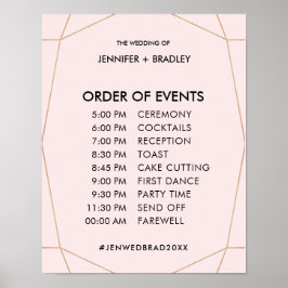 Geometrische Roos Gold Wedding Schedule Poster