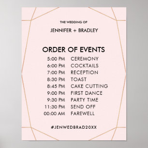 Geometrische Roos Gold Wedding Schedule Poster