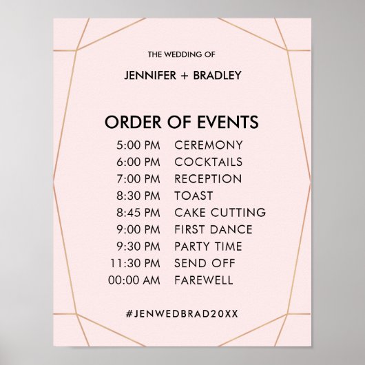 Geometrische Roos Gold Wedding Schedule Poster (Voorkant)