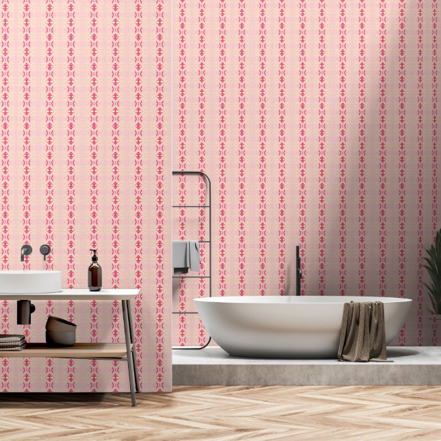 geometrische roze behang (Badkamer)