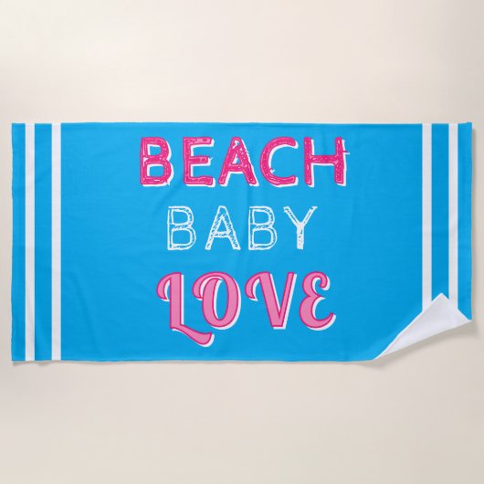 Geometrische Roze Blauw Wit Strand Baby Liefde Strandlaken (Voorkant)