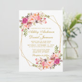 Geometrische roze bloedige gouden bruiloft kaart (Staand voorkant)