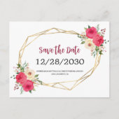 Geometrische Roze Bloemige Trouw 'Save the Date' Aankondigingskaart (Voorkant)