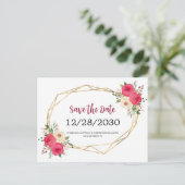 Geometrische Roze Bloemige Trouw 'Save the Date' Aankondigingskaart (Staand voorkant)
