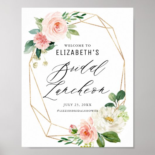 Geometrische Roze Bloemstuk Bruiloftslunch Poster (Voorkant)