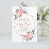 geometrische roze blozen baby shower meisje RSVP kaartje (Staand voorkant)