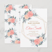 geometrische roze blozen baby shower meisje RSVP kaartje (Voorkant / Achterkant)