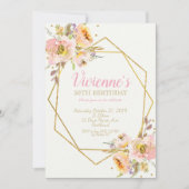 Geometrische roze Blush Floral Birthday Party 50th Kaart (Voorkant)