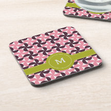 Geometrische Roze Bourgondië Bloem Groen Lime Mono