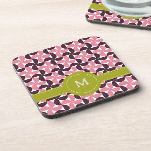 Geometrische Roze Bourgondië Bloem Groen Lime Mono Bier Onderzetter