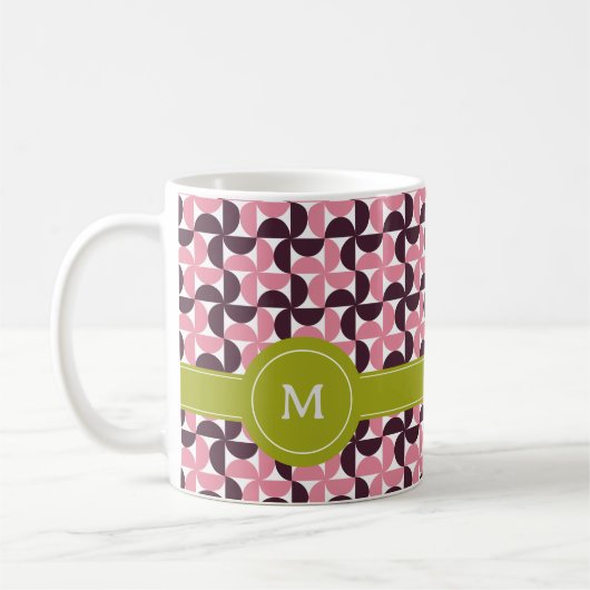 Geometrische roze Bourgundy Floral Green Limoen Mo Koffiemok (Links)