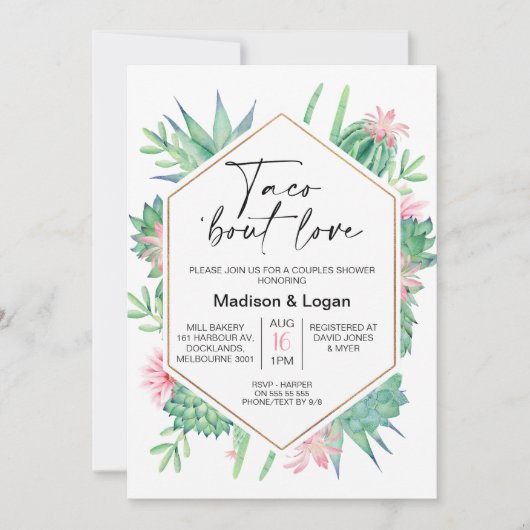 Geometrische roze Cactus Taco Bout Love Vrijgezell Kaart (Voorkant)