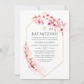 Geometrische roze Cherry Blossom Bat Mitzvah Kaart (Voorkant)
