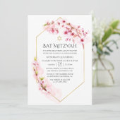 Geometrische roze Cherry Blossom Bat Mitzvah Kaart (Staand voorkant)