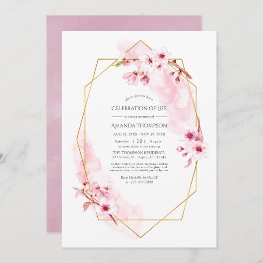 Geometrische roze Cherry Blossom Celebration of Li Kaart (Voorkant / Achterkant)