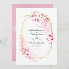 Geometrische roze Cherry Blossom QR Code RSVP Wedd Kaart