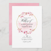 Geometrische roze Cherry Blossom QR Code RSVP Wedd Kaart (Voorkant / Achterkant)