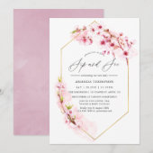 Geometrische roze Cherry Blossom Sip en See Party Kaart (Voorkant / Achterkant)