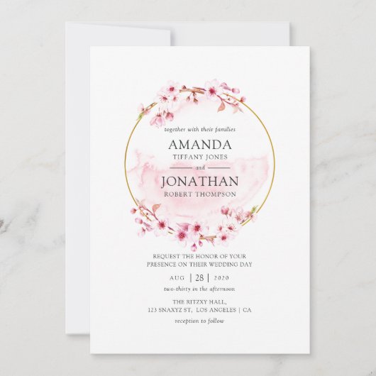 Geometrische roze Cherry Blossom Spring Wedding Kaart (Voorkant)