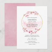 Geometrische roze Cherry Blossom Spring Wedding Kaart (Voorkant / Achterkant)