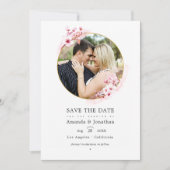 Geometrische roze Cherry Blossom Spring Weduwfoto Save The Date (Voorkant)